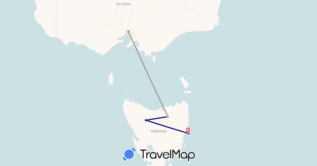 TravelMap itinerary: driving, plane, hiking in Australia (Oceania)